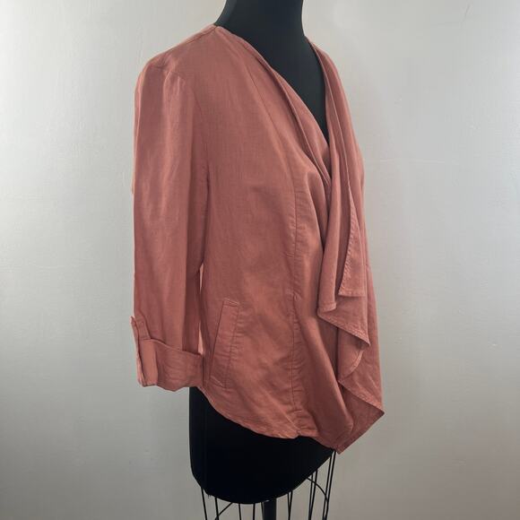 DALIA Dusty Pink Cardigan Top Linen Pockets 3/4 Roll Up Sleeve Size Large L - Picture 4 of 11